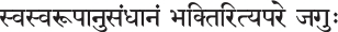'Investigation into the Self is nothing other than devotion.' in Devanagari script 'Investigation into the Self is nothing other than devotion.'
in Devanagari script