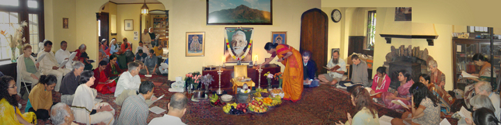 some of the devotees reciting during the 61st Aradhana in Arunachala Ashrama, Jamaica, NY, USA