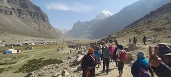 Pilgrims approach Mount Kailash