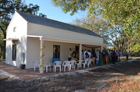 Devotees entering the new 'Old Hall'